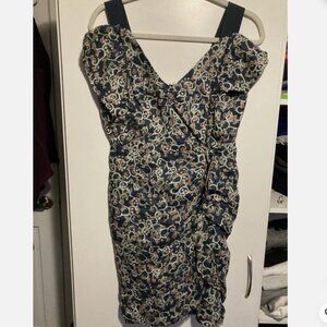 Isabel Marant Etoile Topaz Dark Teal Flowers Linen Cotton Mini Dress Size 38 XS